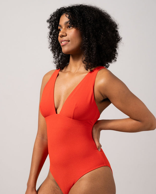 Plunge Swimsuit Papaya Red