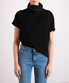 Revolution Short Sleeve Cowl Neck Silk Top Black