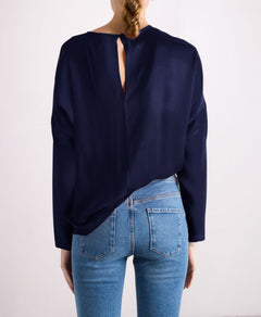 Revolution Round Neck Silk Blouse Navy