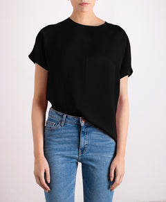 Revolution Short Sleeve Round Neck Silk Top Black