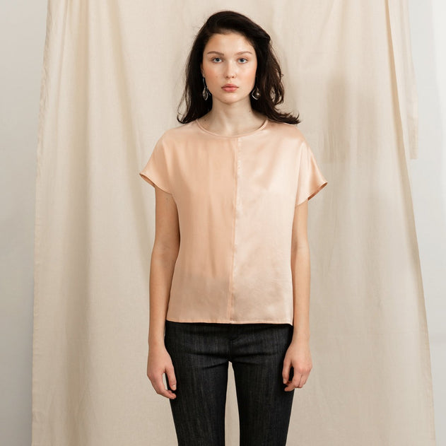 Revolution Short Sleeve Round Neck Silk Top Pink