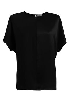 Revolution Short Sleeve Round Neck Silk Top Black