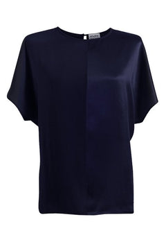 Revolution Short Sleeve Round Neck Silk Top Navy
