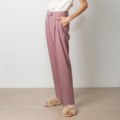 Long Pleated Wool Trouser Pink