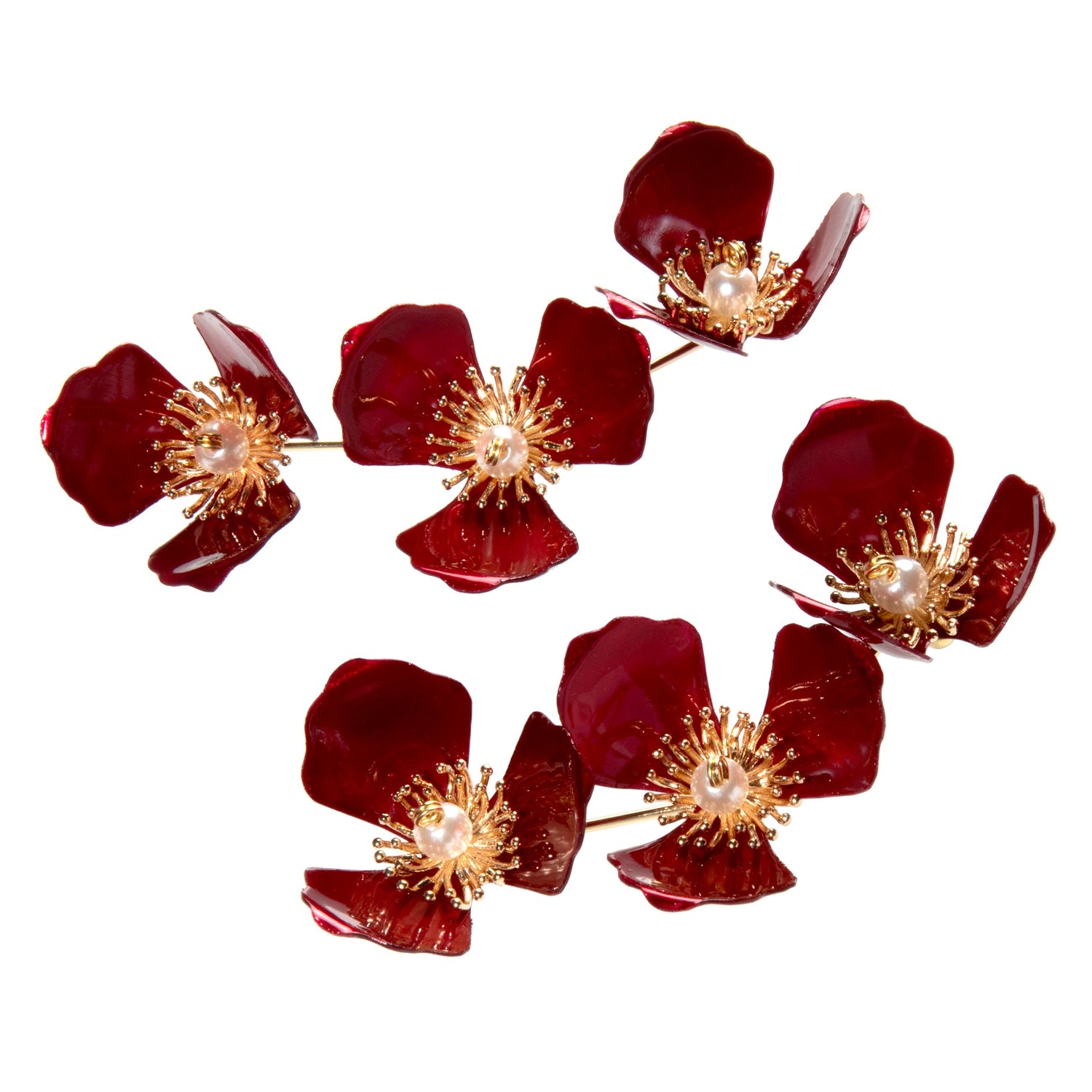 Triple Apple Flower Stud Earrings Red