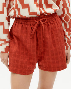 Geranio Seersucker Shorts Cuadrito Red