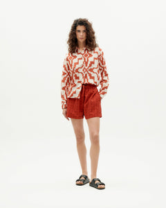 Geranio Seersucker Shorts Cuadrito Red