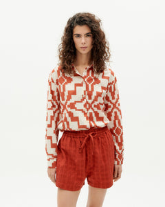 Geranio Seersucker Shorts Cuadrito Red
