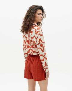 Geranio Seersucker Shorts Cuadrito Red