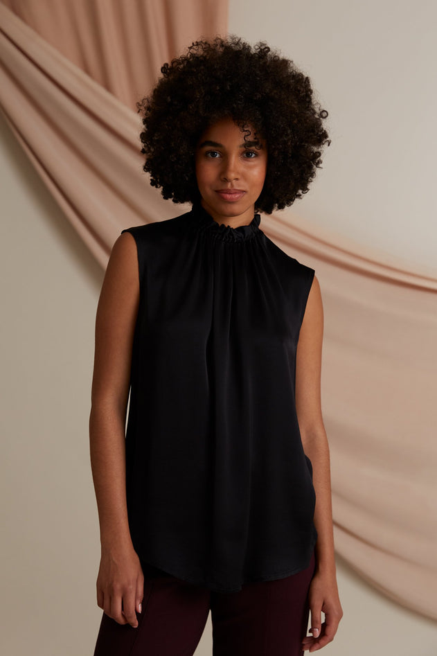 Darleen Sleeveless Sateen Blouse Black