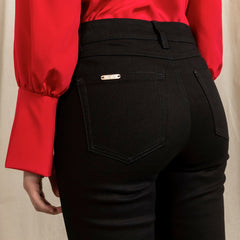 Flared Black Jeans With Matching Stitch Cropped