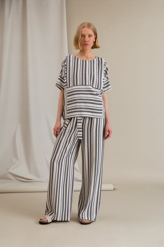 Fifi Striped Loose Fit Trousers Black/White