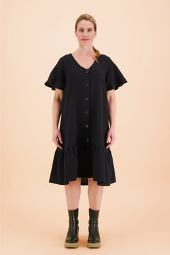 Frill Button Dress Black