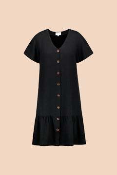 Frill Button Dress Black