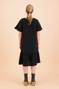 Frill Button Dress Black