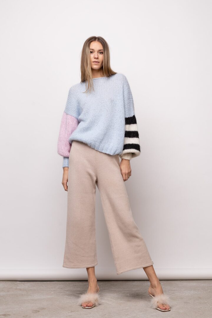 Fun Alpakka-Mohair-Silkki Neulepaita Vaaleansininen