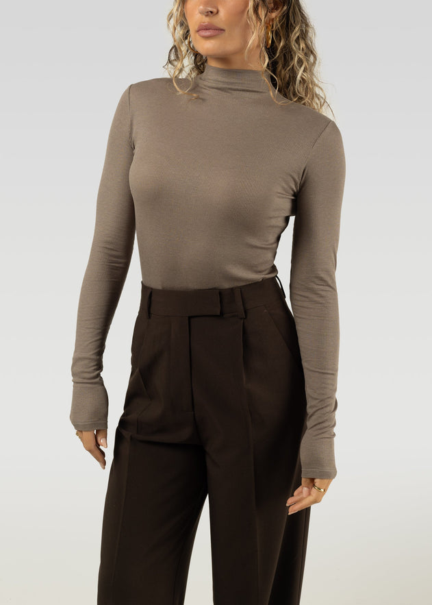 Grace Ribbed Turtleneck - Taupe