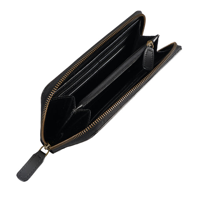 Apple Leather Long Zip Wallet Black