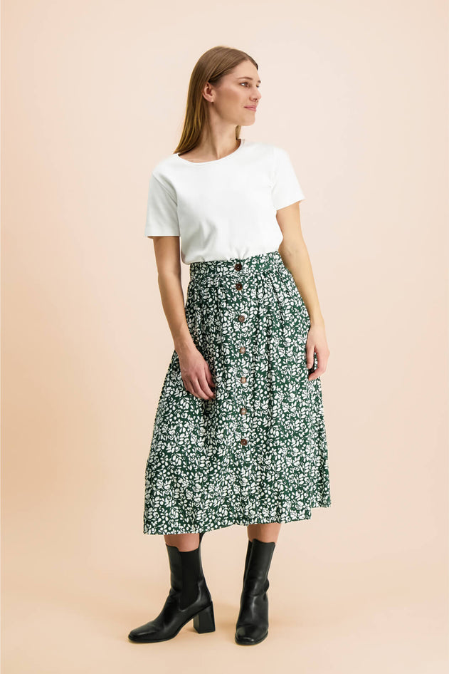 Crepe Button Skirt Frosty Floral