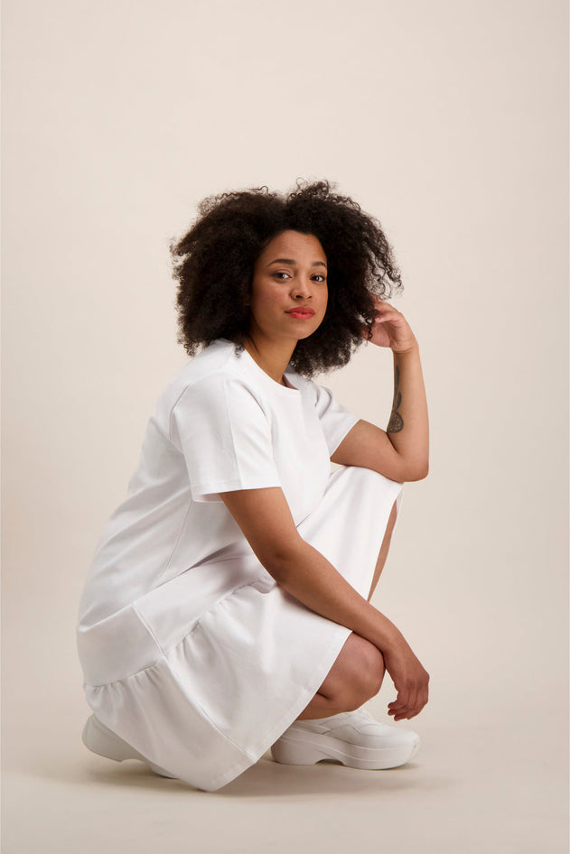 Ruffle T-Shirt Dress White