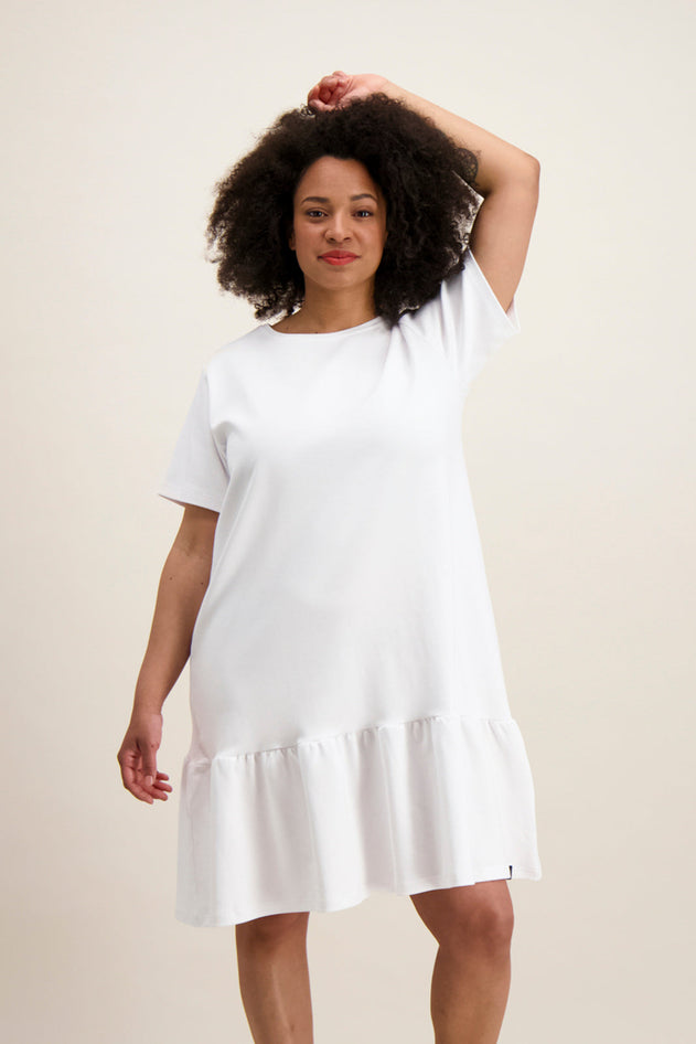 Ruffle T-Shirt Dress White