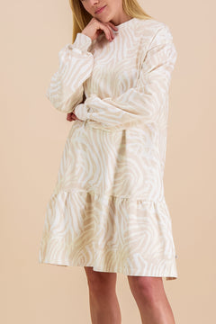 Ruffle Sweatshirt Dress Zebra Offwhite
