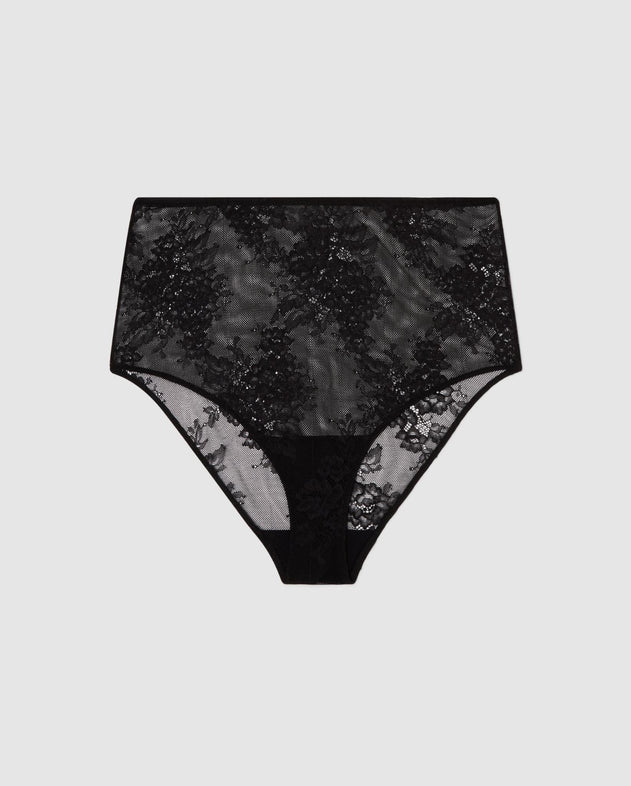 Floral Lace Highwaist Briefs Black