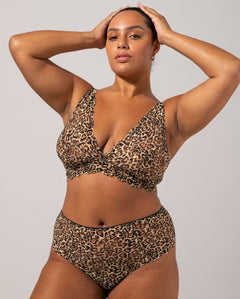 Lace Plunge Bralette Gold Leopard