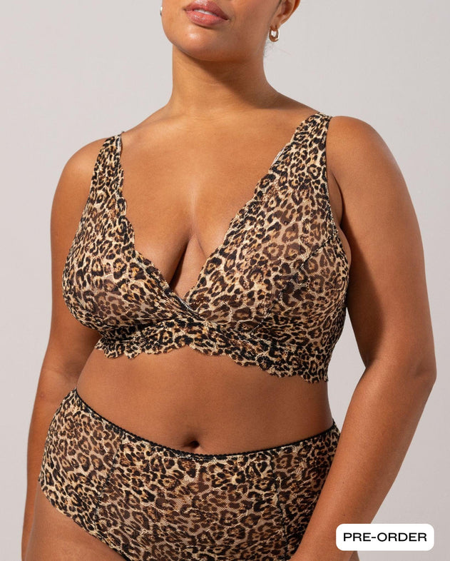 Lace Plunge Bralette Gold Leopard