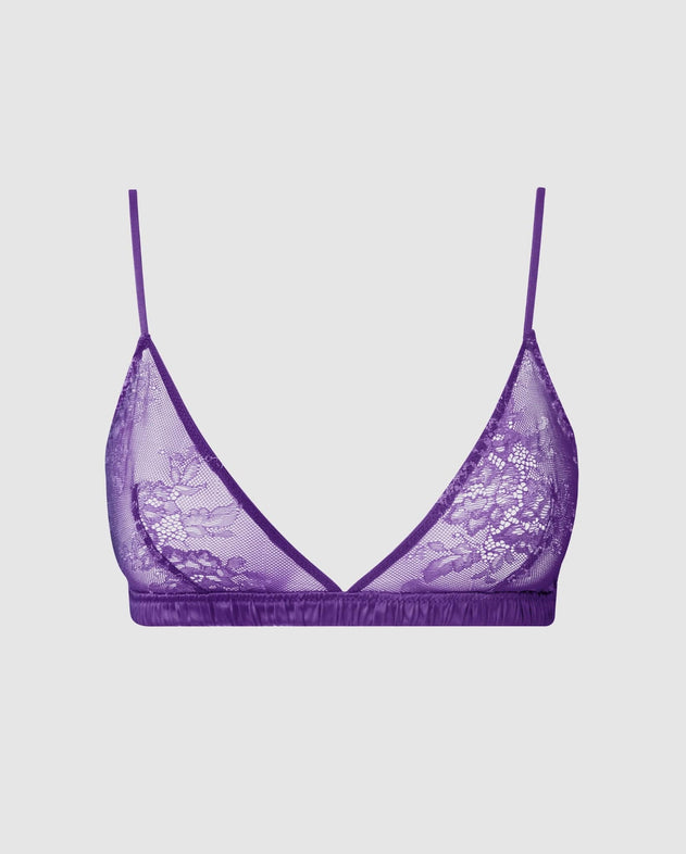 Floral Lace Satin Triangle Bralette Lilac