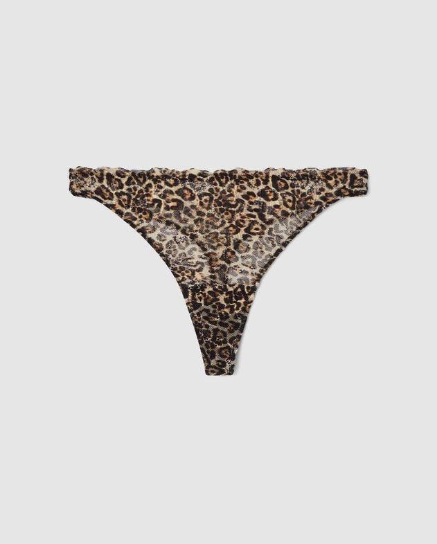 Lace Thong Gold Leopard