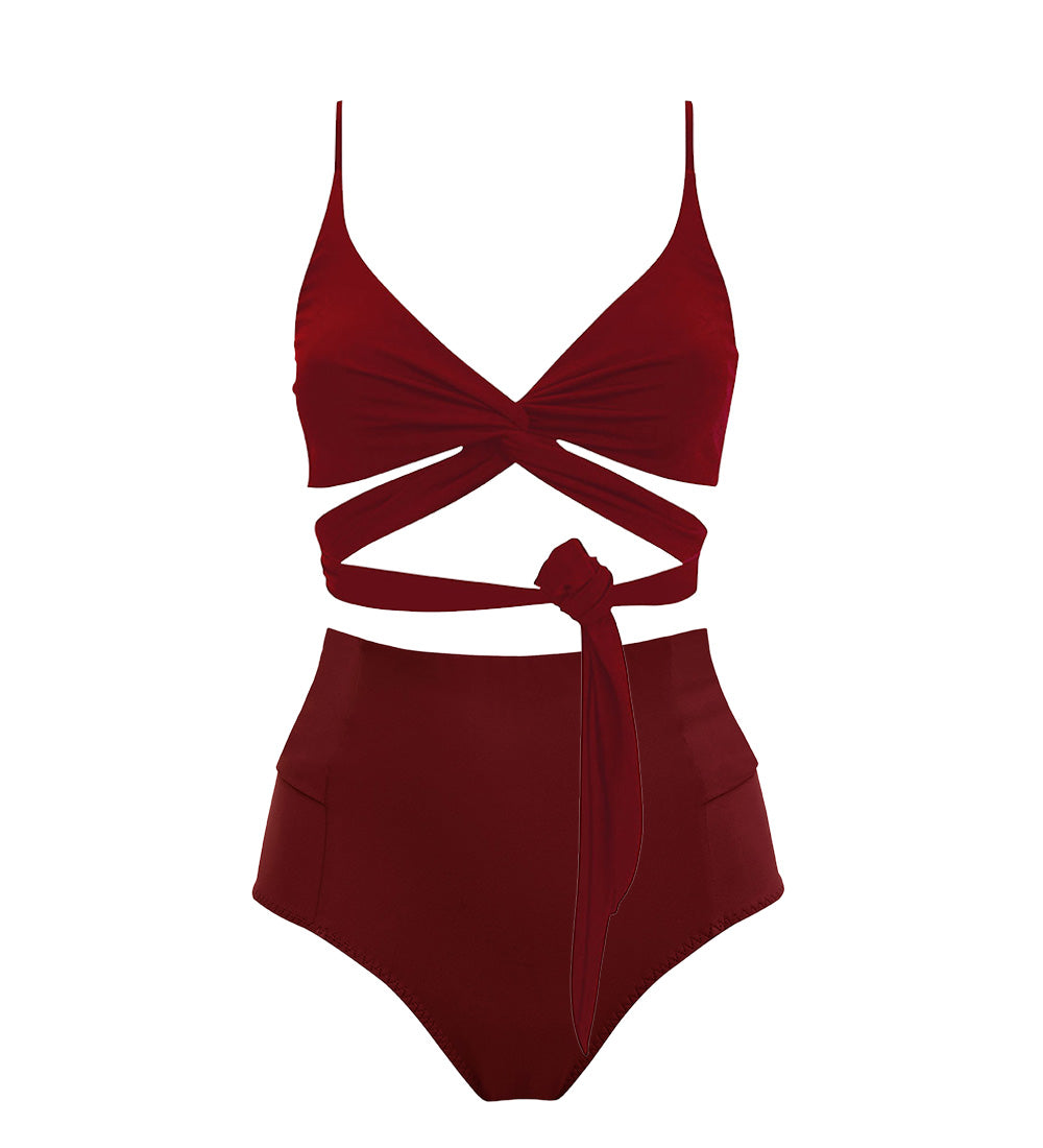 Lin + Bow Back Bikini Set Merlot