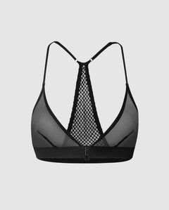 Verkkokangas ja Satiini Bralette Musta/Hopea