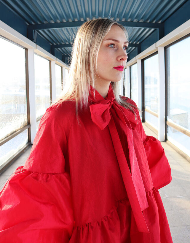 Miia Halmesmaa - Lush Dress With Bow Collar Red