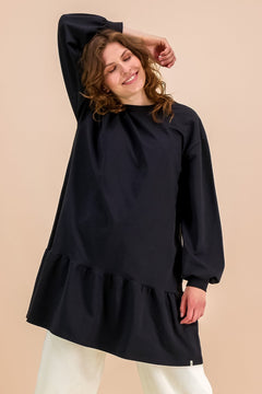 Ruffle Sweatshirt Dress Black