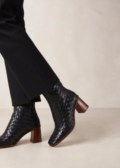 West Braided Leather Ankle Boots Black